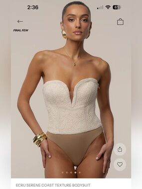 JLUXLABEL Ecru Serene Coast Textured Strapless Bodysuit SMALL